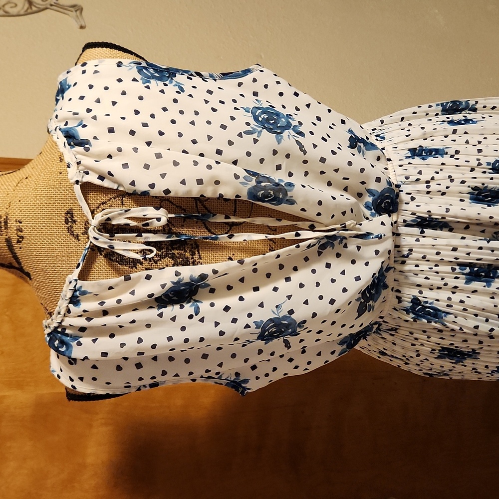 Maison Jules Blue & White Floral Sleeveless Midi Dress, L - Picture 6 of 9